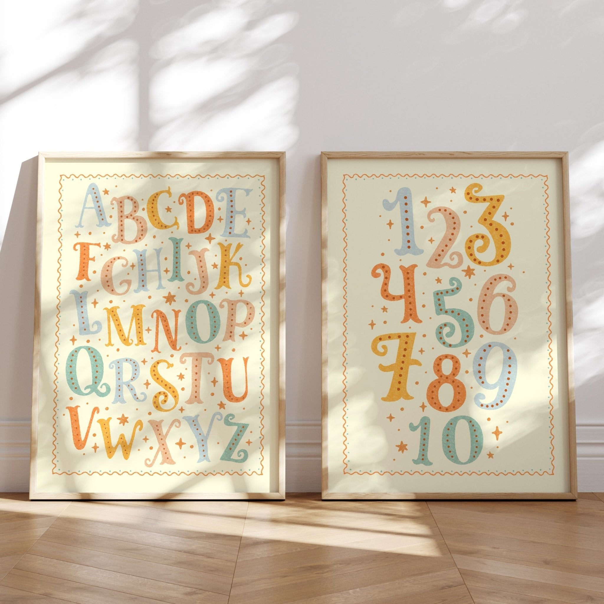 Jumbled ABC Print and Counting 1 10 in colour way Sugar Cookie | Tiny Art Club Australia