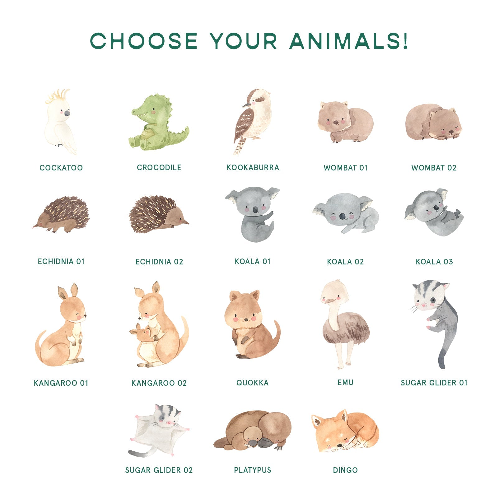 Personalised Australian Animals Birth Print