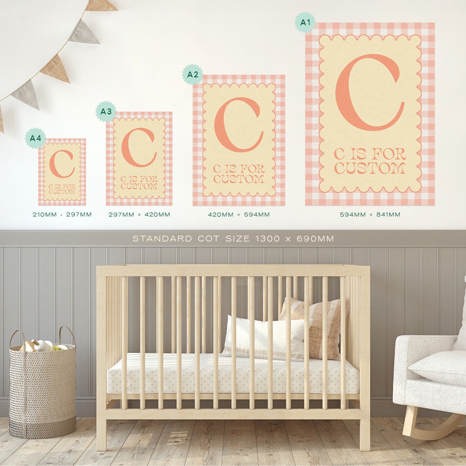 Personalised Gingham Letter & Name Print